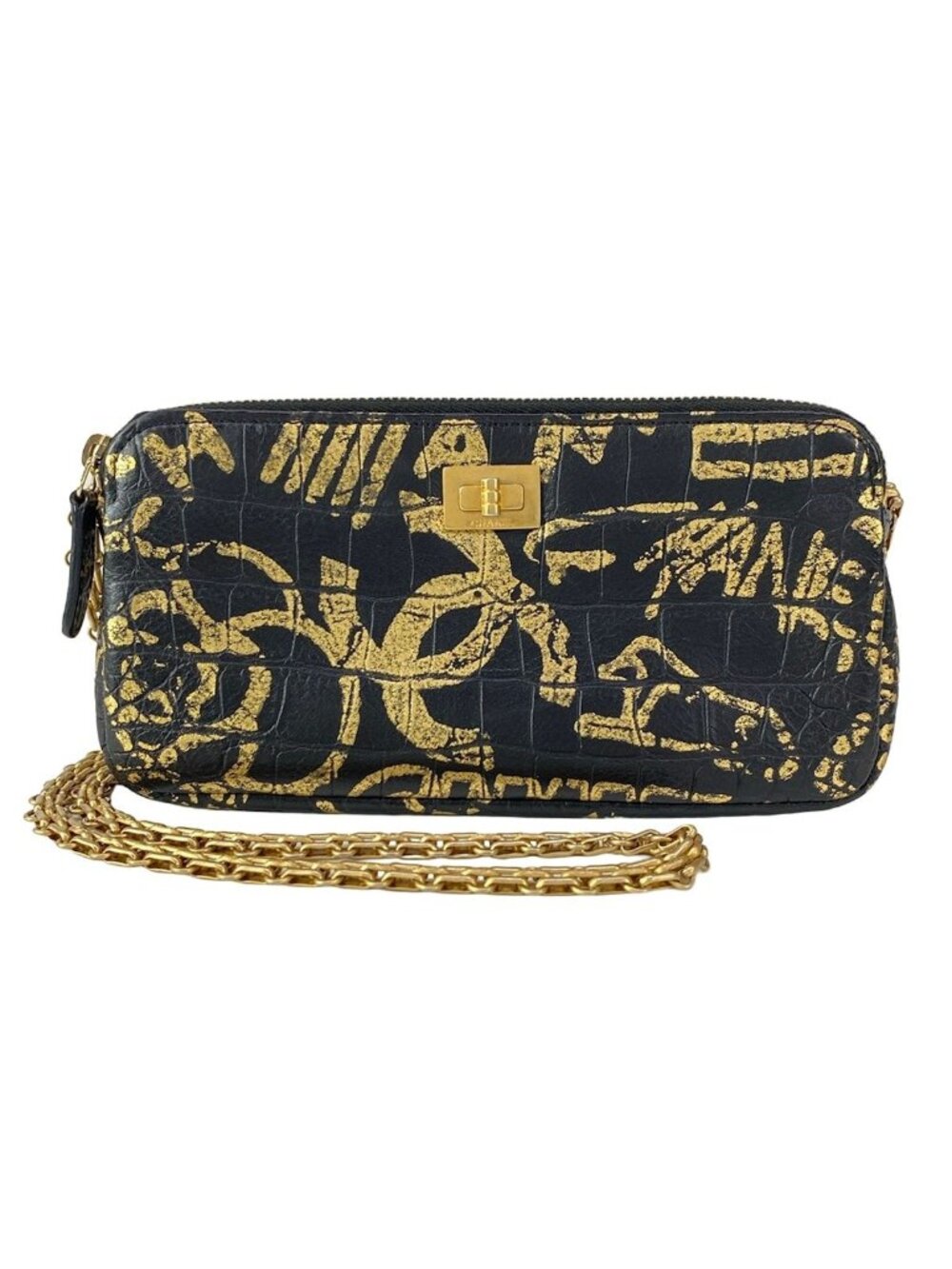 Chanel Wallet 2.55 Black Gold Chain Mademoiselle Vintage Double Zipper Shoulder